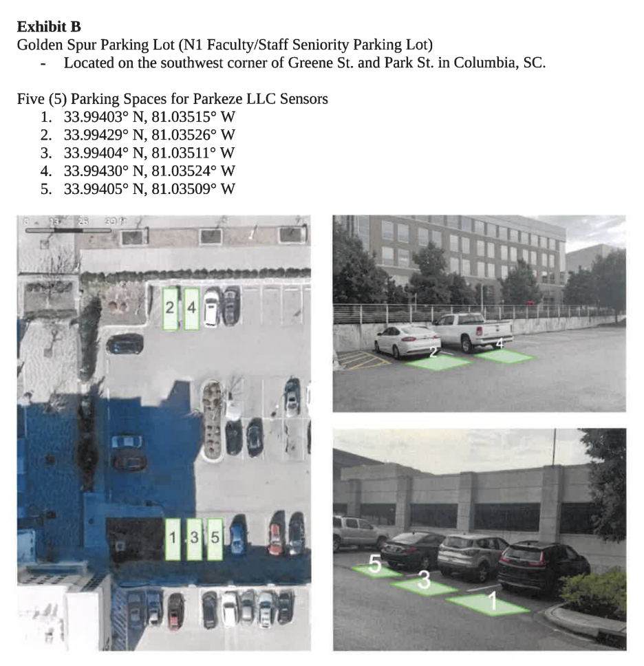 Golden Spur parking lot location and selected sensor spaces